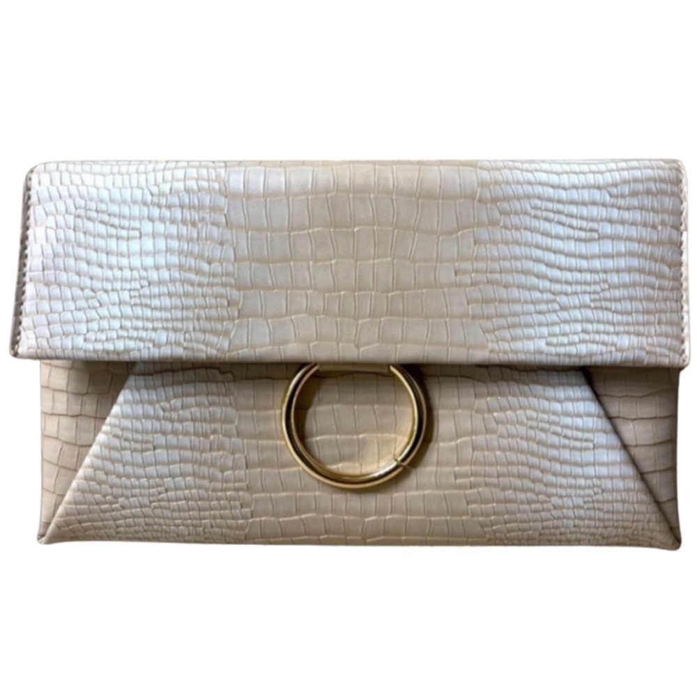 Urban Expressions Beige Ring Clutch Vegan Leather Gold-Tone Hardware